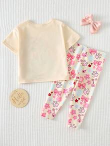 Cozy Pixies 2pcs Baby Girl Animal Print Knit Soft Round Neck Short Sleeve Top And Elastic Waist Pants Set - Multicolor - View 8