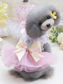 PETSIN 狗狗服装、猫咪服装、动物裙装、宠物春夏新品系列、幼犬连衣裙、公主风百搭连衣裙、条纹印花、小型动物服装、清凉防晒霜 - 彩色 - 查看 15