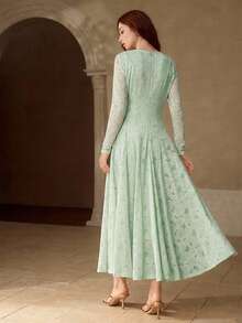 MOTF PREMIUM VESTIDO DE CÓCTEL DE MUJER DE MANGA LARGA CON BORDADO DE ENCAJE - Verde - Ver 4