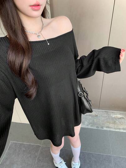 DAZY 女士露肩开衩宽松T恤