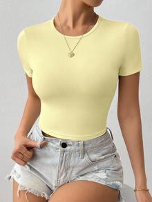 SHEIN Glamour Áo thun crop top buộc dây hở lưng kiểu dáng thường ngày mùa hè - Kem - Xem 2