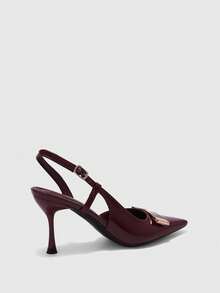 CUCCOO BIZCHIC Damen Burgunderrote Lackleder Spitze Zehen Metall Schnalle Stiletto Absatz Knöchelriemen Sexy Mode High Heel Pumps - Bordeaux - Übersicht 10