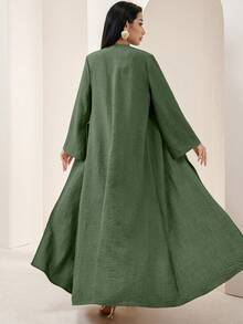 Veilorie Women's Solid Color Long Sleeve Crossover Wrap Simple Arabic Abaya - Green - View 4