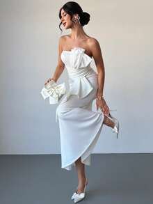 Firerie Women's Elegant, Exquisite, Romantic, Dignified, Luxurious Holiday Ball Gown, Suitable For Valentine's Day, Date, Birthday Party, Vacation, Asymmetrical Mermaid Strapless White Dress ,Summer Dress,Elegant Dress - White - View 5