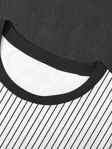 Chillumni Áo thun nam tay ngắn cổ tròn kẻ sọc in chữ, kiểu dáng thường ngày, đa năng. - Nhiều màu - Xem 7