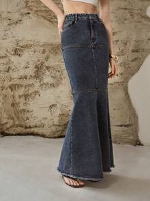 MOTF PREMIUM 女士时尚优雅美人鱼牛仔裙，春夏款 - 藍色 - 查看 4