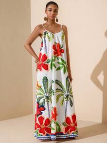 Vesra Women's Floral Print Sleeveless Mid-Length Dress - Multicolor - View 1