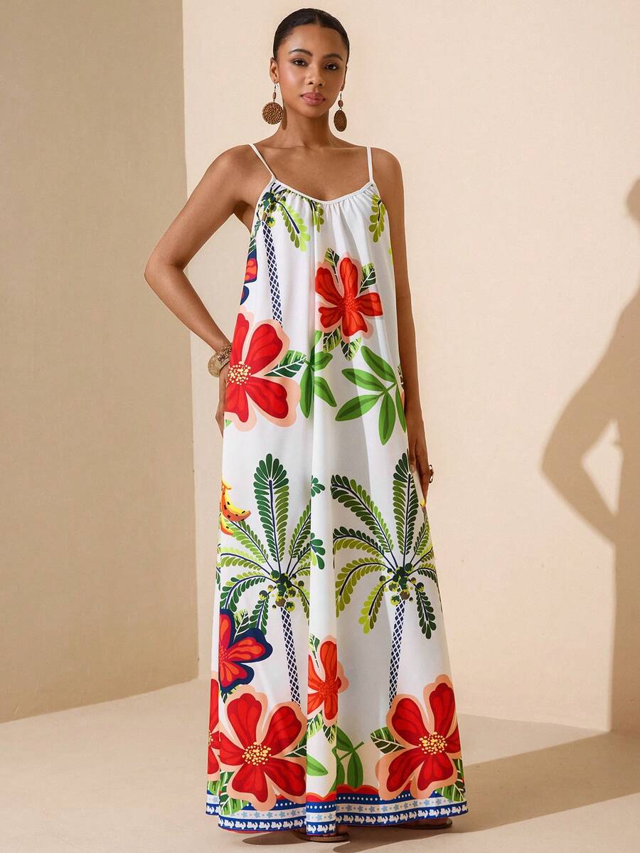 Vesra Women's Floral Print Sleeveless Mid-Length Dress - Multicolor - View 1