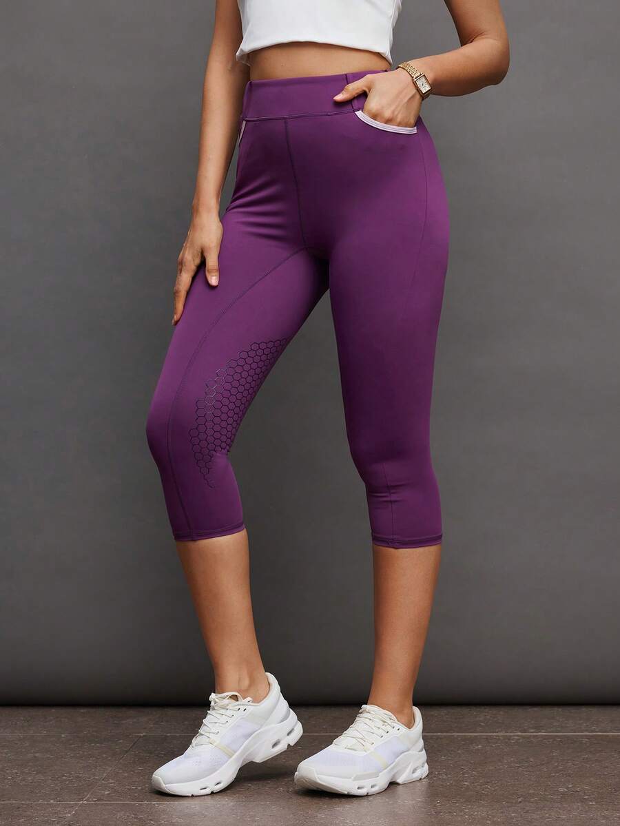 Activina Women's Contrast Color Fitted Casual Breathable Equestrian Pants - Purple - View 1