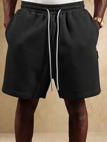 SUMWON Celana Pendek Sweat Essential Model Drop Crotch dengan Tali Serut di Pinggang dan Ujung Bawah yang Digulung untuk Pakaian Kasual Polos - Grey - View 6