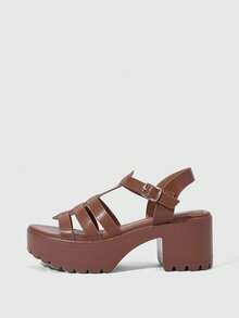 HighSole 女士时尚黑色高跟凉鞋，适合夏季毕业典礼、舞会、度假等各种场合，包括夏季、圣诞节、秋季、新年等节日。 - 駝色 - 查看 5