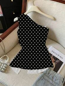 Resyla 新款时尚女式爱心波点印花百搭不对称肩背心 - 彩色 - 查看 2