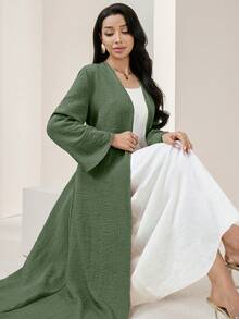 Veilorie Women's Solid Color Long Sleeve Crossover Wrap Simple Arabic Abaya - Green - View 5