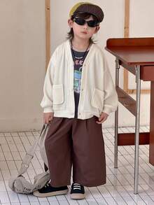 Dazy Kids Toddler Boys' Loose V-Neck Cardigan Jacket, Casual Textured Fabric, Autumn - Beige - View 5