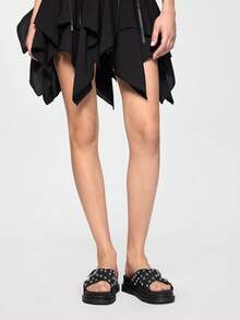 ROMWE Grunge Punk Women's Summer New Fashion Punk Rock Style Rivet Studded Casual Sandals With Thick Soles & Metal Buckle, Black Beach Ladies Sandals, High Heeled Holiday Woman Sandals - Black - View 2