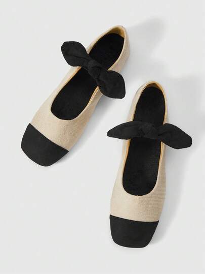 ROMWE Kawaii Women's Versatile Comfortable Casual Slip-On Square Toe Flats Beige Loafers