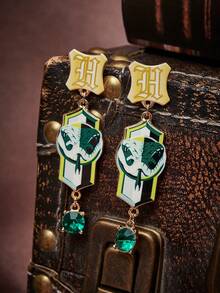 HARRY POTTER X SHEIN 1 Pair Fashion Zinc Alloy Cartoon Pattern Rhinestone Stud Earrings, Simple & Elegant, Suitable For Party, Concert, Festival - Gold - View 6