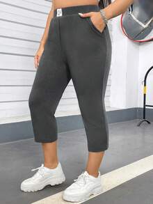 SHEIN Essnce Pantalon décontracté polyvalent grande taille, coupe slim, couleur unie - Gris pâle - Voir 1