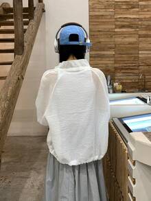 Livesso White High Neck Drawstring Loose Raglan Sleeve Women Casual Jacket, Suitable For Commuting, Office, Holiday, Easter Vacation, Spring & Summer - White - View 2