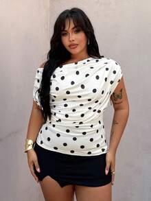 Rustia Plus Size Polka Dot Scoop Neck Sleeveless T-Shirt, Spring/Summer - Black and White - View 1