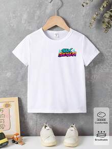 SHEIN Streecool Kids 男童卡通字母图案T恤 - 白色 - 查看 2