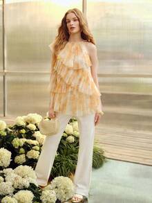 MOTF PREMIUM WOMEN'S SLEEVELESS TOP WITH PLEATED STRUCTURAL DESIGN, SPRING/SUMMER - Yellow - View 5