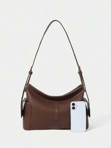 SHECARRY 女士单肩包，柔软鹅卵石纹PU皮革斜挎包 - 咖啡 - 查看 5