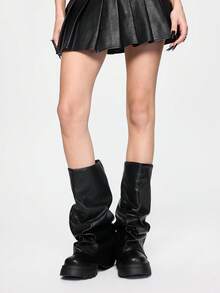 ROMWE Goth New Round Toe Platform, Silver Pleated, Slip-On, Fashion Show, Women Ankle Boots, Hiking Boots - Black - View 3