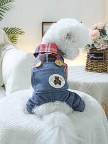 PETSIN 1pc Pet Clothes, Stylish And Fashionable Four-Legged Romper, Spring And Autumn Fake Two-Piece Jumpsuit - Multicolor - View 3