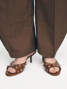 Mnmlis Women's Metal Rivet Semi-Trail Stiletto Sandals - Brown - View 4