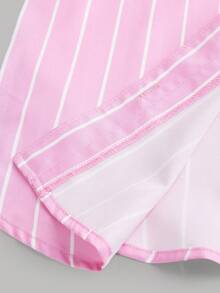 Tween Girl Pink Striped Loose Casual Minimalist Comfortable Versatile Polo Collar Blouse Top - Pink - View 4