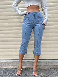 EMERY ROSE Casual Commuter Washed Slim Fit 7/8 Length Jeans - Light Wash - View 4