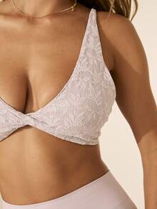 Aralina 女士蕾丝扭结设计露脐健身背心，日常穿着 - 淡紫色 - 查看 7