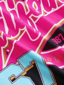 SHEIN 2件套少女“Six Seven”印花针织宽松T恤+打底裤套装，休闲时尚，百搭，适合与姐妹们一起参加派对拍照、公园漫步、露营、度假、日常休闲等场合。 - 黑色 - 查看 3