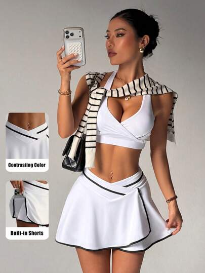 CourtClass Falda pantalón deportiva casual de verano con ribete de contraste