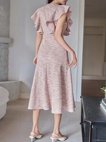 DAZY Women's Elegant Textured Ruffle Hem Round Neck Mid-Length Dress, Summer Wedding Guest Dress - Pink - View 2