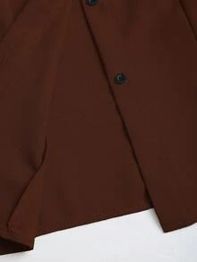 SHEIN Unity Front Button Closure Long Sleeve Shirt With Bow Decor - Coffee Brown - View 4