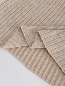 EMERY ROSE 新款休闲宽松性感优雅纯色简约高端吊带连衣裙，V领设计，优雅日常休闲约会风，极具魅力，温柔淑女风，法式休闲，复古休闲，通勤工作装，居家度假，女士针织卡其色罗纹毛衣连衣裙 - 卡其色 - 查看 4