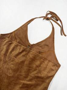 Elin Vora 复古西部风麂皮流苏露背上衣和迷你裙两件套，适合度假、派对、音乐节等场合。 - 棕色 - 查看 5