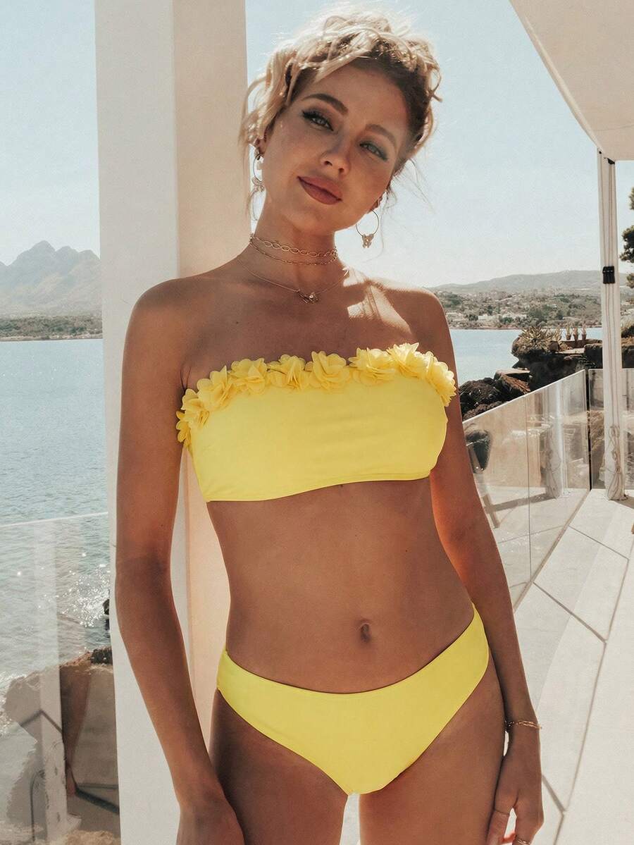 Swim Vcay Bikini con aplicaciones para mujer para el verano y la playa - Amarillo - Ver 1