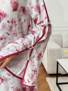 Yasmyna 花卉印花纽扣V领优雅长袖连衣裙 - 彩色 - 查看 12