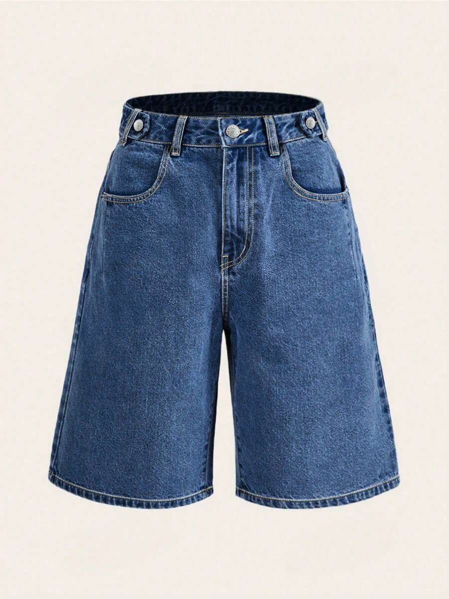 SHEIN EZwear Quần short denim dáng suông rộng rãi, đa năng, thời trang mùa hè. - Màu xanh lam - Xem 1
