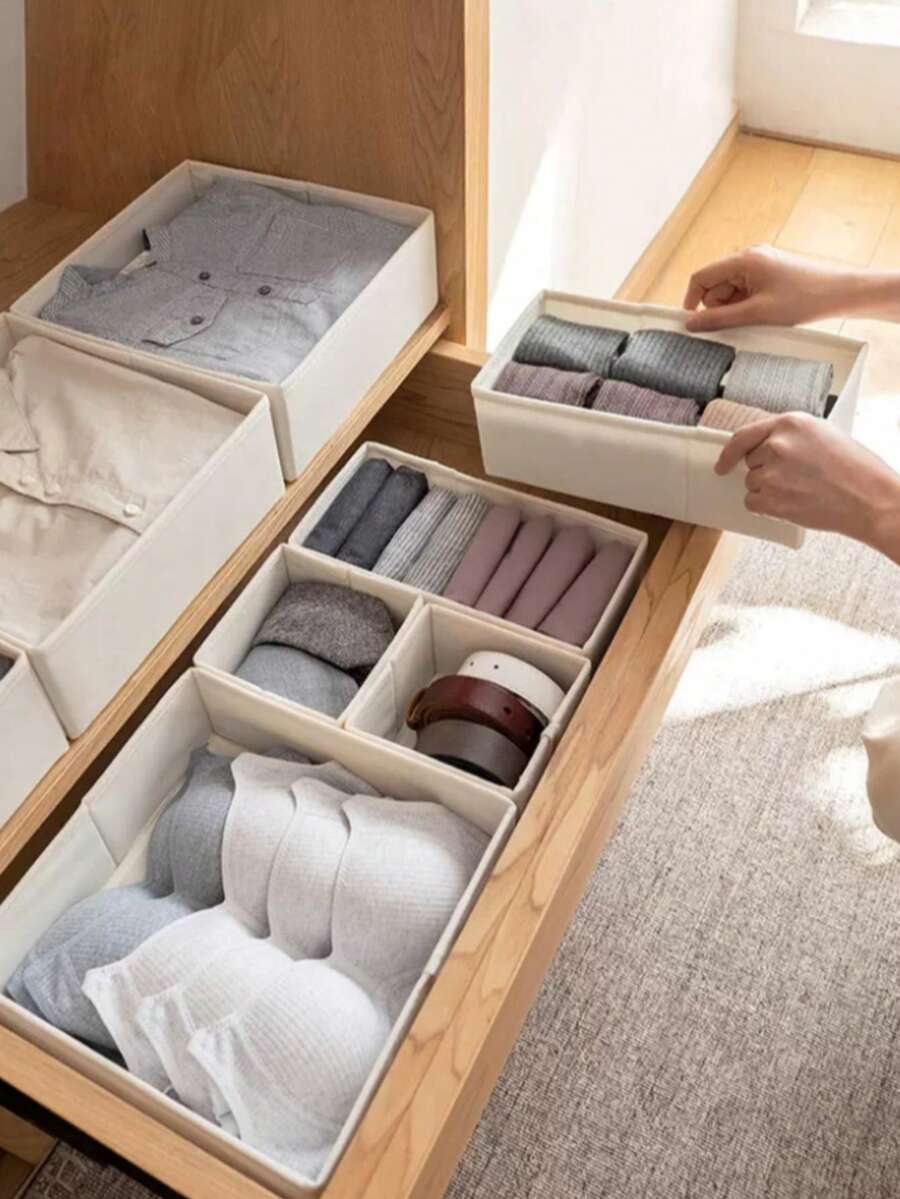 Pc Cloth Lingerie Compartment Storage Box, Drawer-Type Underwear Organizer For Home Use Decorations - Beige - View 1