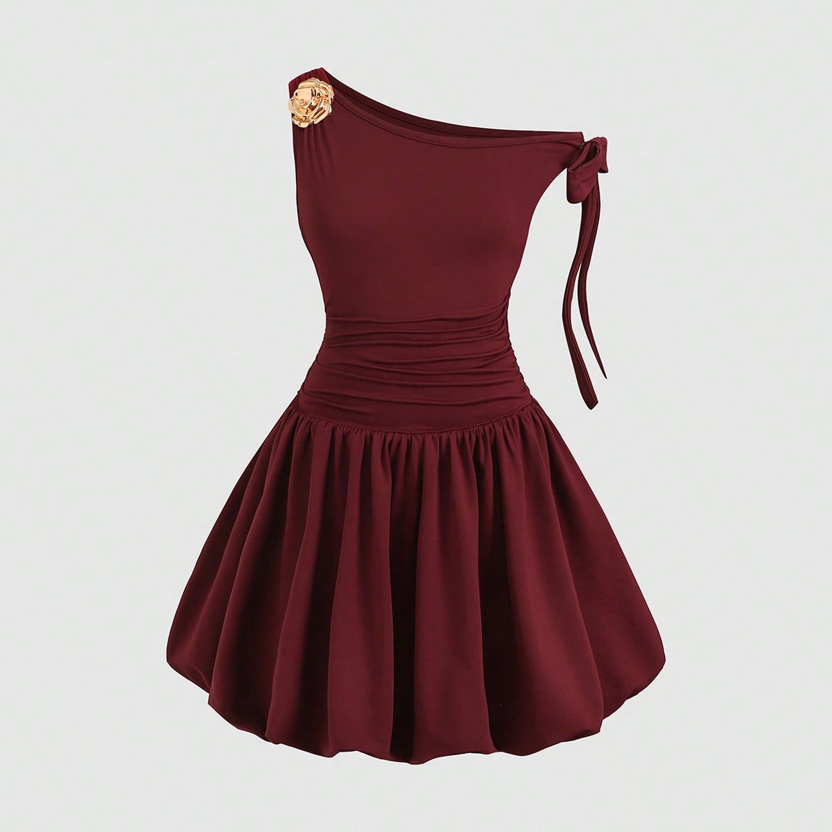 Vestido ajustado con volantes florales y lazo asimétrico en la cintura para niñas preadolescentes