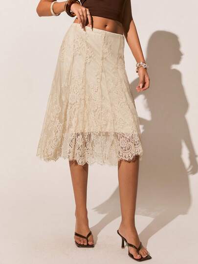 Poéselle 女士蕾丝荷叶边设计半身裙，适合度假穿着