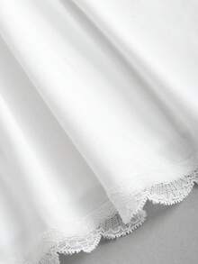 Sweetra Women's Spring/Summer White French Romantic Lace Patchwork V-Neck Tie Top - White - View 8