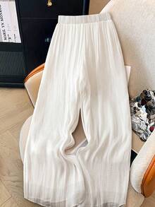 GlowEve 女士纯色宽松阔腿裤，松紧腰，夏季 - 白色 - 查看 2
