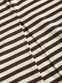 Sweetra 2pcs/Set Casual Vacation Bohemian Style Off-Shoulder Striped T-Shirt And Striped Skirt Set, Spring/Summer - Multicolor - View 4