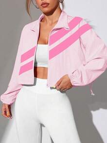 Dewbera Dewbera Colorblock Full Zip Drawstring Hem Sports Jacket, Spring/Autumn - Multicolor - View 5