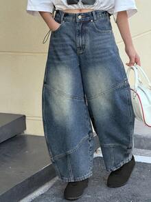 DAZY Tween Girls' Baggy Flared Loose Casual Jeans - Blue - View 5